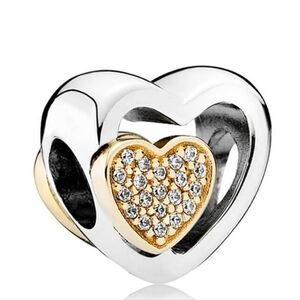 Retired Pandora 14k Gold And Sterling Silver Two Hearts In One Charm 791806CZ